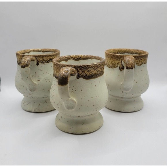 Set Of 3 Vintage McCoy Pottery Brown & Gray Drip Speckled Stoneware Coffee Mugs - Picture 5 of 13